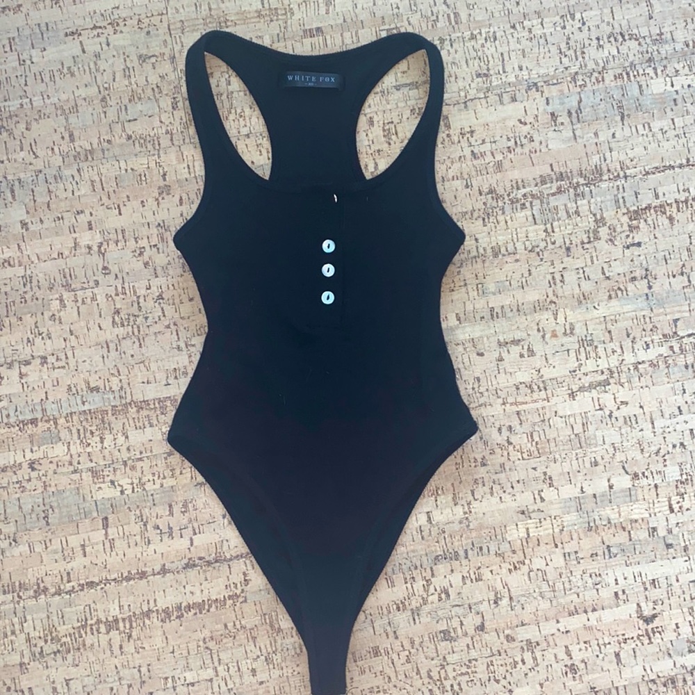 white fox ribbed razor back bodysuit